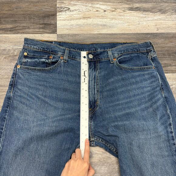 Levis 505 Red Tab Blue Mens 38x30 Regular Straight Stretch‎ Mid Wash Denim Jeans - Picture 9 of 12